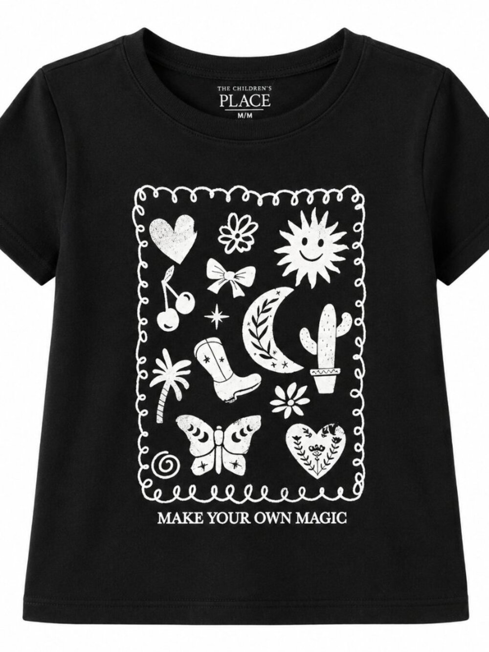 **The Children’s Place Girls’ Graphic T-Shirts 4-Piece Set – Black Casual Tops**